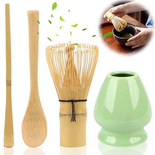 Matcha Tee Set,Matcha Besen 4-Teiliges Set,Matcha-Schneebesen,Matcha Tee Set,Teepinselhalter aus Keramik für Die Traditionelle Zubereitung von SUPRROW