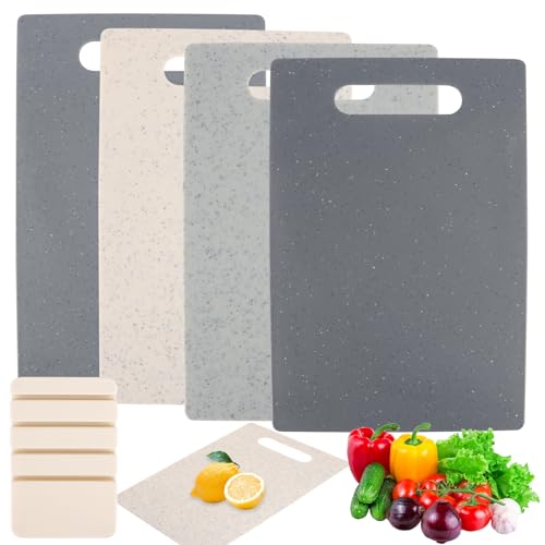 Schneidebrett Kunststoff, 4 Stück Schneidbretter Set Mit Griffe Und Aufbewahrungsständer Doppelseitiges Schneidebrett Frühstücksbrettchen Für Fleisch,Obst,Gemüse von SUPRROW
