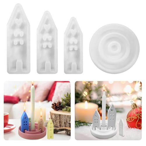 Silikonform Kerzenhalter, 4 Stück Gießformen Silikon Häuser DIY, Weihnachten Gips Gießformen Und 3 Stück Silikonform Häuser von SUPRROW