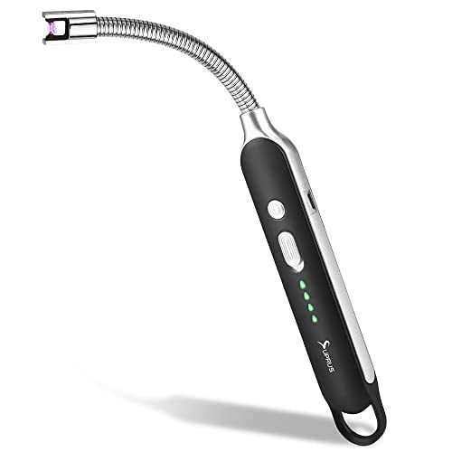 SUPRUS Feuerzeug, elektrisch, flammenlos, wiederaufladbar, USB-Feuerzeug mit LED-Akku-Display, sicher, langer flexibler Hals für Kerzen (schwarz) von SUPRUS