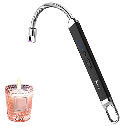 SUPRUS Feuerzeug wiederaufladbar USB-Feuerzeug Lichtbogen elektrisches Feuerzeug Kerzenanzünder für Camping Kochen (Schwarz, 1) von SUPRUS