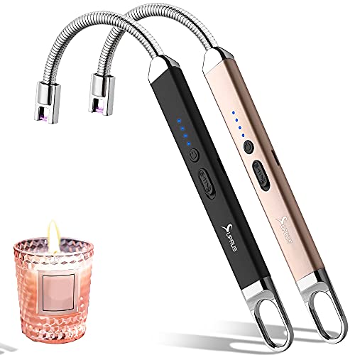 SUPRUS Feuerzeug wiederaufladbar USB Lichtbogen elektrisches Feuerzeug Kerzenanzünder für Camping Kochen (Schwarz&Gold) von SUPRUS