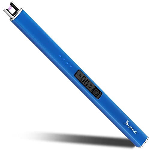 SUPRUS Leuchtfeuerzeug leuchtet im Dunkeln Elektrisches Feuerzeug Kerzenanzünder Wiederaufladbare USB-Lichtbogenanzünder mit Sicherheitsschloss Winddichtes flammenloses Plasma für Kerzengrill (blau) von SUPRUS