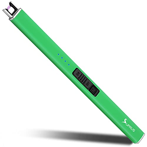 SUPRUS Leuchtfeuerzeug leuchtet im Dunkeln Elektrisches Feuerzeug Kerzenanzünder Wiederaufladbare USB-Lichtbogenanzünder mit Sicherheitsschloss Winddichtes flammenloses Plasma für Kerzengrill (grün) von SUPRUS