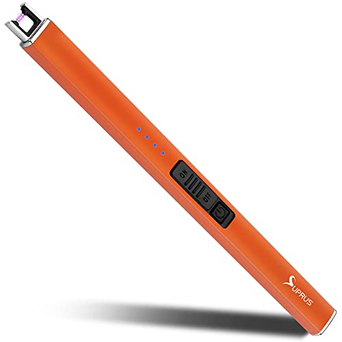 SUPRUS Leuchtfeuerzeug leuchtet im Dunkeln Elektrisches Feuerzeug Kerzenanzünder Wiederaufladbare USB-Lichtbogenanzünder mit Sicherheitsschloss Winddichtes flammenloses Plasma für Kerzengrill (Orange) von SUPRUS