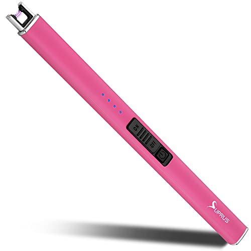 SUPRUS Leuchtfeuerzeug leuchtet im Dunkeln Elektrisches Feuerzeug Kerzenanzünder Wiederaufladbare USB-Lichtbogenanzünder mit Sicherheitsschloss Winddichtes flammenloses Plasma für Kerzengrill (rosa) von SUPRUS