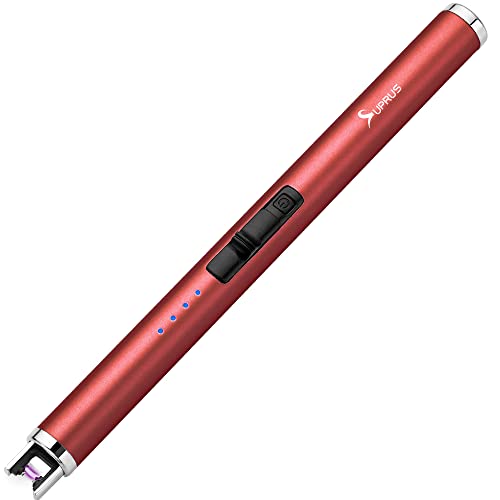 SUPRUS Lichtbogen Eletorot Elektronisch Feuerzeug Stabfeuerzeug Triple-SICHERHEITS USB Aufladbares Plasma Feuerzeug Tragbare Winddichte Flammenlose (Rot) von SUPRUS