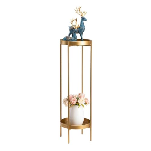 SUPTAIN 2 tier metall pflanzenständer,blumenständer mit zwei abnehmbaren Tabletts, Mehrstöckig pflanzenregal Blumenregal Pflanzentreppen für Wohnzimmer Zimmerecke Balkon Terrasse Hof, Gold von SUPTAIN