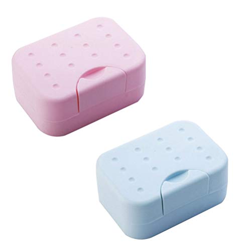 SUPVOX 2 Stück Kunststoff Seifenschale Seifenkorb Doppelschicht Seifenkiste Blattform für Reise Badezimmer Küche WC (Rot und Blau) von Supvox