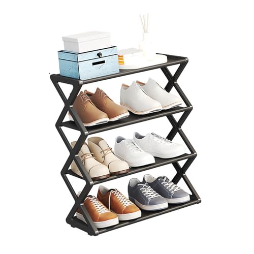SUPYINI 4 -Tier -Schuhorganisator 4 Tier Schuhregal Schuhspeicher Faltbar Platzsparende Schuhregale Keine Werkzeuge Baugruppe mit Mehrschichtem Design für den Kleiderschrank (Schwarz) von SUPYINI