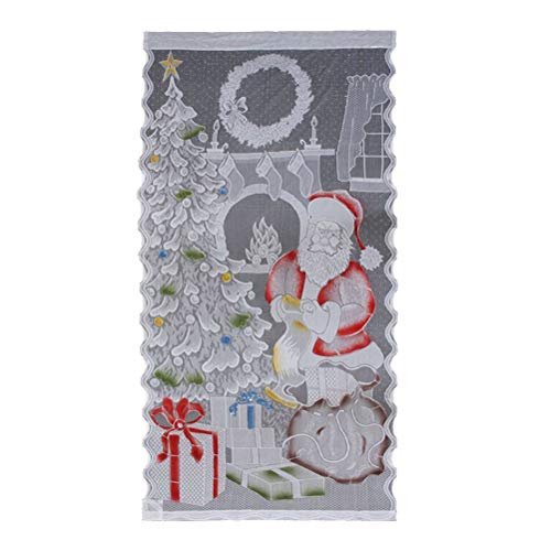 SUPYINI Beleuchtete Weihnachtsbaumvorhang Panel LED LED Spitze Weihnachtsbaumfenstertür Vorhänge Dekoration Festliche Weihnachtsmann Halbblack -Out -Vorhänge für Urlaub Party (52) von SUPYINI