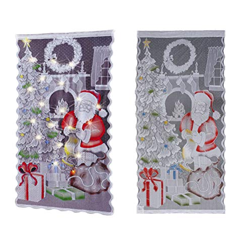 SUPYINI Beleuchtete Weihnachtsbaumvorhang Panel LED LED Spitze Weihnachtsbaumfenstertür Vorhänge Dekoration Festliche Weihnachtsmann Halbblack -Out -Vorhänge für Urlaub Party (Weiß) von SUPYINI