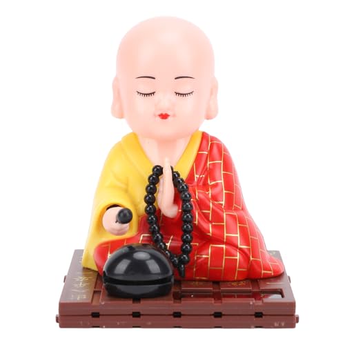 SUPYINI Kleine Solar-Mönch-Figur, Lustig, mit Nickendem Lichtsensor, Energiesparend, Kleiner Solar-Mönch, Ornament für Zuhause, Desktop, Auto, Armaturenbrett (Rot) von SUPYINI