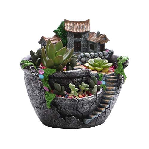 SUPYINI Kreativer Pflanzentopf Sukkulenten Topf mit Mini-Feengarten und Süßigkeitenhaus Blume DIY Landschaft Korb Pflanzgefäß Topf Garten Dekoration von SUPYINI