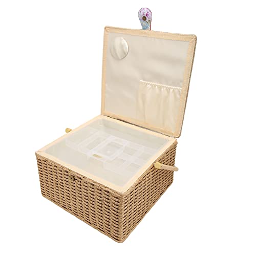 SUPYINI Leichte Tragbare Nähspeicherbox mit Abnehmbarem Tablett, Dual -Layer -Design -Nähorganisator, Großer Griff, Mädchen, Mutter mit Haushaltsaufbewahrungsbox Verwendung von SUPYINI
