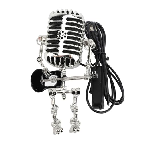SUPYINI Mic Rockbot, Vintage Mikrofon Gitarre Roboter Tischlampe, Aluminium Retro Metall Roboter Nachtlicht für Schlafzimmer Schreibtisch Home Decor (Schwarz) von SUPYINI