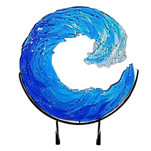 SUPYINI Ocean Wave geschmolzene Glasskulptur, Blaue Wellenskulptur, Waves Art Wandbehang Ornament, geeignet Home Hochzeitsdekoration Zubehör, Bracket von SUPYINI