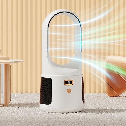 SUPYINI Tower Lüfter Bladeless 6 -Geschwindigkeitsmodus USB -Ladung LED Display Low Noise Desktop Bodenstehende Lüfter für Familienbüro Schlafsaal (Weiß) von SUPYINI