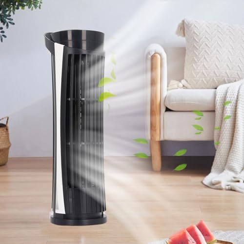 SUPYINI Turmventilator, 90-Grad-Oszillationsventilator mit 2 Geschwindigkeiten und LED-Licht, Leiser Stehender Flügelloser Ventilator, 34 DB, USB 2.0, für das Schlafzimmer Im (Schwarz) von SUPYINI