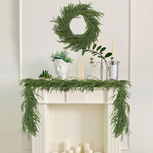 SUPYINI Weihnachtsgirlande aus Künstlichem Grünem Zedernholz, Girlande aus Künstlichen Zedernnadeln, Girlande für den Kamin Im Haus, für Drinnen und Draußen, Feiertagsparty-Dekoration (2.7M) von SUPYINI