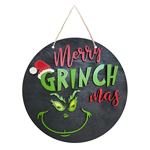 SUPYINI Weihnachtskranz Grinch Kranz Türkranz Weihnachtsdeko Grinch Türschild aus Holz Weihnachten Holztürschild Türhänger Grinch Deko für Fenster Mauer Tür Bauernhof Innen Außen Dekoration(C) von SUPYINI