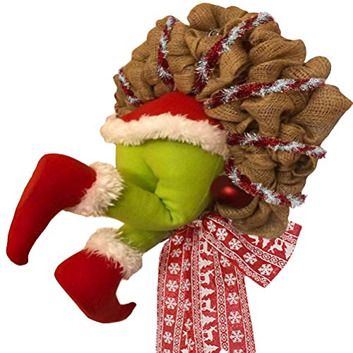 SUPYINI Weihnachtskranz Grinch Kranz Türkranz Wie der Weihnachtsdieb den aus Sackleinen Gestohlen Hat Weihnachtsdeko Girlanden Deko Weihnachtsdekoration, 40*50CM von SUPYINI
