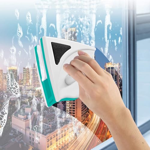 SUQ Coppelseitig Magnetische Fensterreinigungsbürste, Fenster Reiniger, Magnetische Reinigungswer, Double Side Glass Cleaner mit Anti-Drop-Seil, für Hochhaus und Autoverglaste Fenster Glas(Green) von SUQ