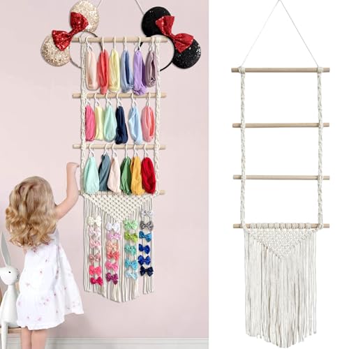 SUQ Kopfband Organizer mit 30 Haken, Halter Kopfbänder Organizer für Mädchen, Kopfband Halter Bügen Organizer, Haar Bügen Rack für Kleinkind Mädchen Zimmer Wanddekoration, Tasseln von SUQ
