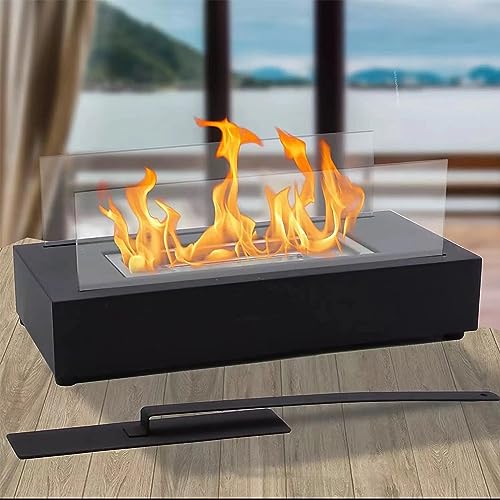 SUQ Tragbarer Bio Ethanol Kamin,Tischkamin,Tischfeuer mit Löschhilfe,Tischfeuer Komplettset,Ethanol Kamin Indoor & Outdoor inkl,Tisch-Dekofeuer,Premium Tischkamin,Tisch-Dekofeuer,Rechteck, Schwarz von SUQ