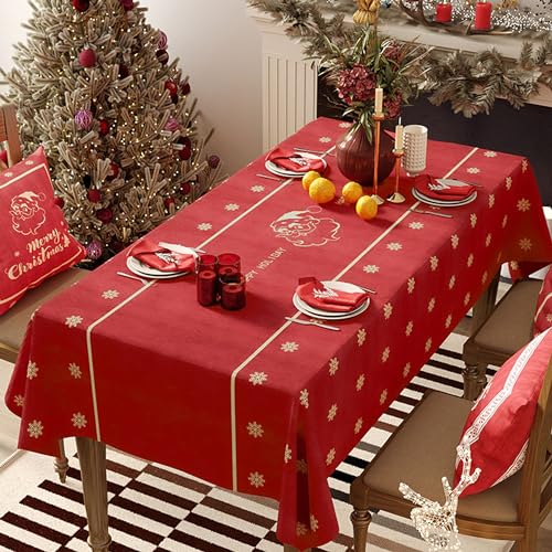SUQ Weihnachtstischdecke Rot, Weihnachtsmann,Rote Tischdecke Weihnachten Tischläufer Rechteckig Xmas Party Tischdecken Esstisch Decke,Weihnachtsfeier-Dekorationen(Weihnachtsmann,85 * 135cm) von SUQ