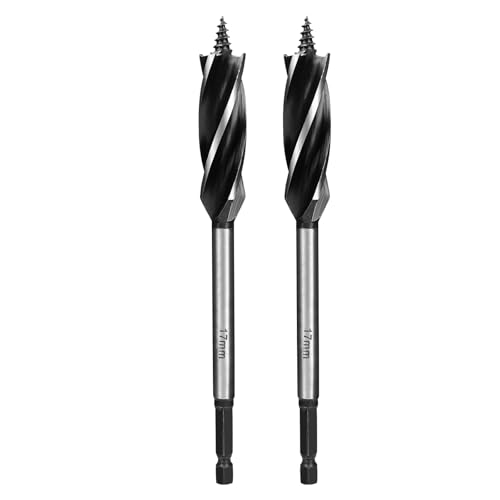 SUQIN 1/4 Zoll Sechskantschaft Schneckenbohrer 17mm x 165mm x 2Pcs Professional Holzbohrer,Selbstvorschub Stahl Schlangenbohrer für Weichholz, Hartholz,Kunststoff von SUQIN