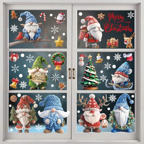 SURALIN 9er-Pack Fensterbilder Weihnachten, Selbstklebender Weihnachtsbaum Weihnachtsmann, Fensterdeko Weihnachten Statisch Haftend von SURALIN