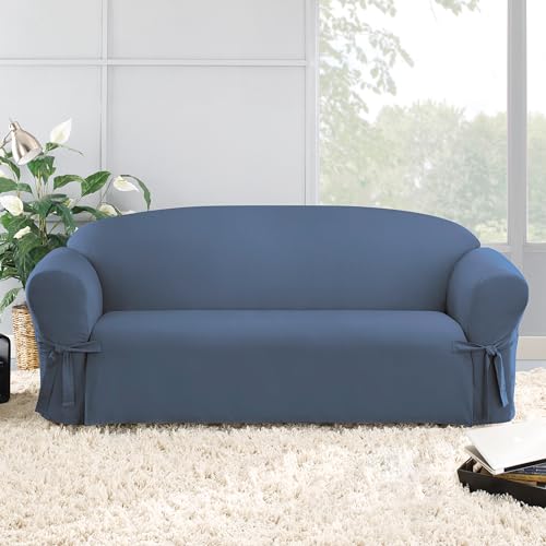 SureFit Baumwoll-Ente Schonbezug, Blau (Bluestone), Box Cushion Sofa von Surefit