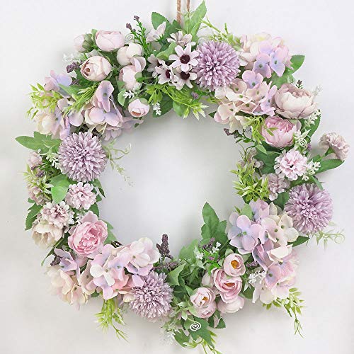 SUREH 39,9 cm künstlicher violetter Hortensien und Pfingstrose Frühlingskranz Seide Pfingstrosen Kranz mit grünen Blättern Willkommen Haustür Kranz für Hochzeit Wand Home Decor SUREH 39,9 cm künstlicher violetter Hortensien und Pfingstrose Frühlingskranz Seide Pfingstrosen Kranz mit grünen Blättern Willkommen Haustür Kranz für Hochzeit Wand Home Decor von SUREH