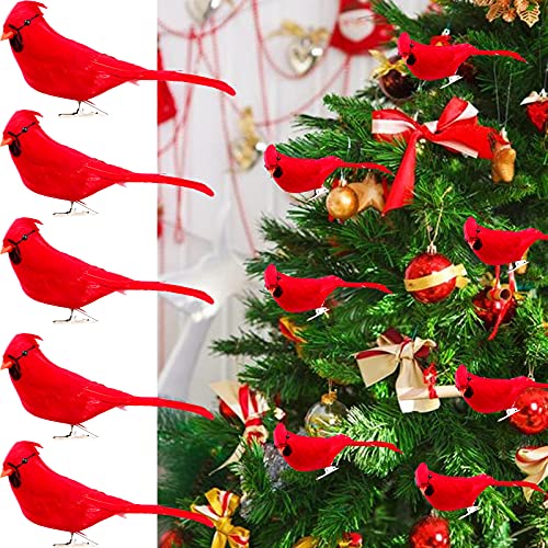 SUREH Künstliche rote Kardinalvögel mit Clip für Dekoration, Kardinal-Clip auf Weihnachtsbaumschmuck, Kunstschaum-Feder, Liebesvögel, für Bastelarbeiten, Zuhause, Hochzeitsdekoration, 12 Stück von SUREH