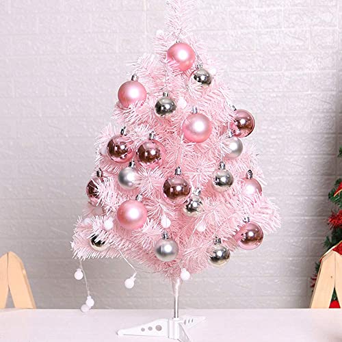 SUREH Künstlicher Mini-Weihnachtsbaum, 60 cm, Rosa, mit Glitzerkugeln, Rosa, Lametta-Baum, Weihnachtsbaum, Zuhause, Hochzeitsdekoration von SUREH