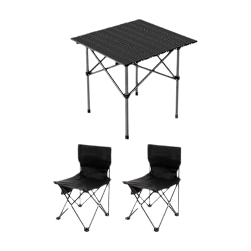 SUREK Campingtisch aus Kohlenstoffstahl, tragbare Campingtische, faltbar, Ultraleicht, Klapptisch und Stühle(Black+2 Chairs) von SUREK