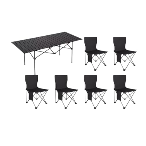 SUREK Kohlenstoffstahl-Campingtisch Tragbare Picknick-Campingtische Ultraleichter Klapptisch und Stuhl(Black+6 Chairs) von SUREK