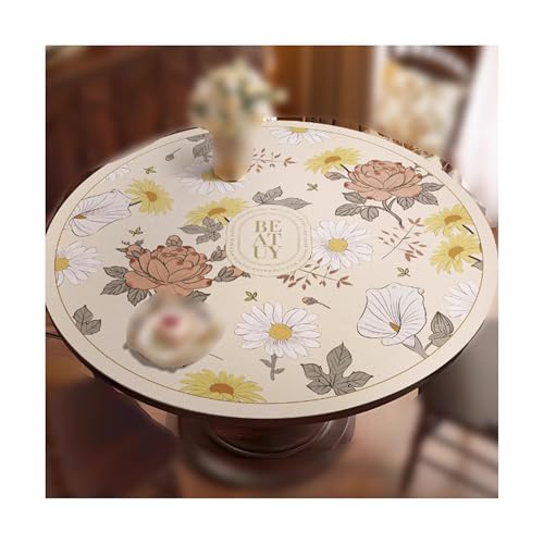 SUREK Wiederverwendbar Leder -Tischdecke Esstisch Tischdecke runde Tischdecke Wiederverwendbare Tischdecke Vintage Blumen -Tischdecke 140 cm/55.1in waschbar von SUREK