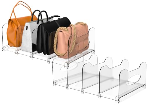 SURETIVIAN 2er Set kompakte Handtaschen-Organizer - Verstellbare transparente Regaltrenner aus Kunststoff zur Aufbewahrung von Taschen, Geldbörsen, Büchern und Dokumenten im Schrank oder Büro von SURETIVIAN