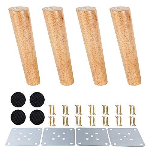 SURFMALL 4 x Möbelfüße Möbelbeine, Holzfarbe Aus Eiche für Stühle, Schrank und Sofa, mit Schrauben und Filzgleiter, 20 x 5 x 3,8 cm schräg von Bhgytec
