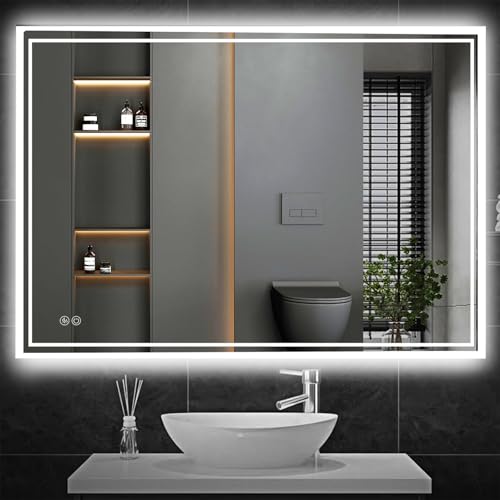50x70cm LED Badspiegel Mit Beleuchtung, Spiegel mit Touch-Schalter Beschlagfrei mit 3 Lichtfarben 3500K-6500K, IP54 Wassergeschützt, Wandspiegel für Badezimmerspiegel, Horizontale/Vertikale Montage 50x70cm LED Badspiegel Mit Beleuchtung, Spiegel mit Touch-Schalter Beschlagfrei mit 3 Lichtfarben 3500K-6500K, IP54 Wassergeschützt, Wandspiegel für Badezimmerspiegel, Horizontale/Vertikale Montage von SURFOU