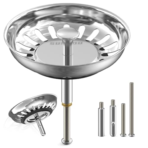SURFOU Abflusssieb 79mm Edelstahl, Rostfreier Siebkörbchen Abflussstopfen für Waschbecken Küche, Spüle Zubehör mit 2 Höhenverstellbaren Exzenterstiften und 1 Edelstahlstift von SURFOU