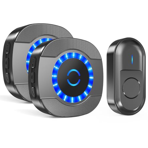 SURFOU Funkklingel, Türklingel Funk Set mit 2 Plug-In Empfänger und 1 Sender, 300m Reichweite Aussen Wasserdicht Haustür Klingel, Funk Türklingel mit LED-Blinken, 5 Lautstärkestufen, 55 Klingeltönen SURFOU Funkklingel, Türklingel Funk Set mit 2 Plug-In Empfänger und 1 Sender, 300m Reichweite Aussen Wasserdicht Haustür Klingel, Funk Türklingel mit LED-Blinken, 5 Lautstärkestufen, 55 Klingeltönen von SURFOU