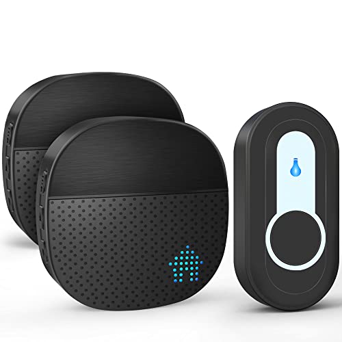 SURFOU Funkklingel 400M Reichweite Funk Klingel haustür Aussen Wasserdicht Kabellose Türklingel Sender mit Batterien mit 55 Klingeltönen, 5 Lautstärken, LED Blinken, Schwarz (2 Empfänger + 1 Sender) von SURFOU