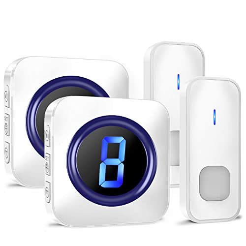 SURFOU Funkklingel kabellose, IP55 Wasserdicht Türklingel Set, LED-Nummernanzeige, 5 Lautstärke Stufen, 55 Melodien, 400m Reichweite, 2 Batteriebetrieben Sender 2 Plug-in Empfänger SURFOU Funkklingel kabellose, IP55 Wasserdicht Türklingel Set, LED-Nummernanzeige, 5 Lautstärke Stufen, 55 Melodien, 400m Reichweite, 2 Batteriebetrieben Sender 2 Plug-in Empfänger von SURFOU