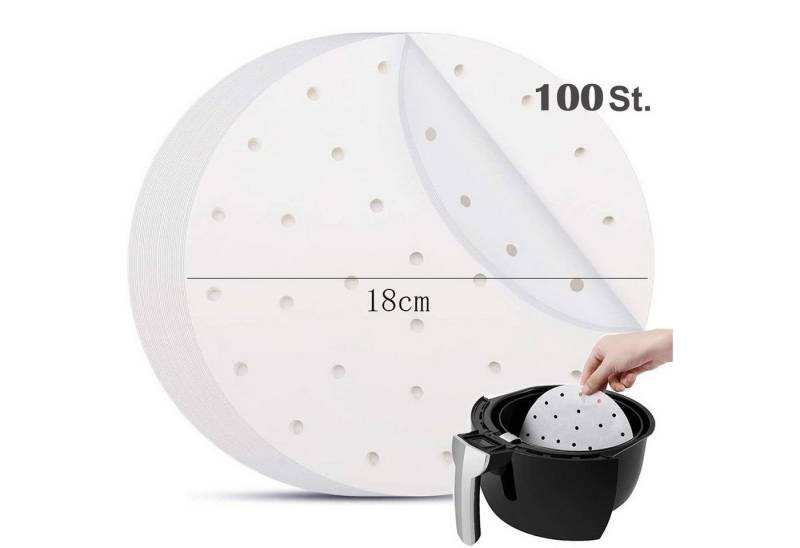 SURFOU Backpapier Backpapier Rund 100pcs Antihaft-Backpapier für Heißluftfritteuse Grill, Hitzebeständig, Hygienisch, Optimale Belüftung für Grillen, Backen von SURFOU