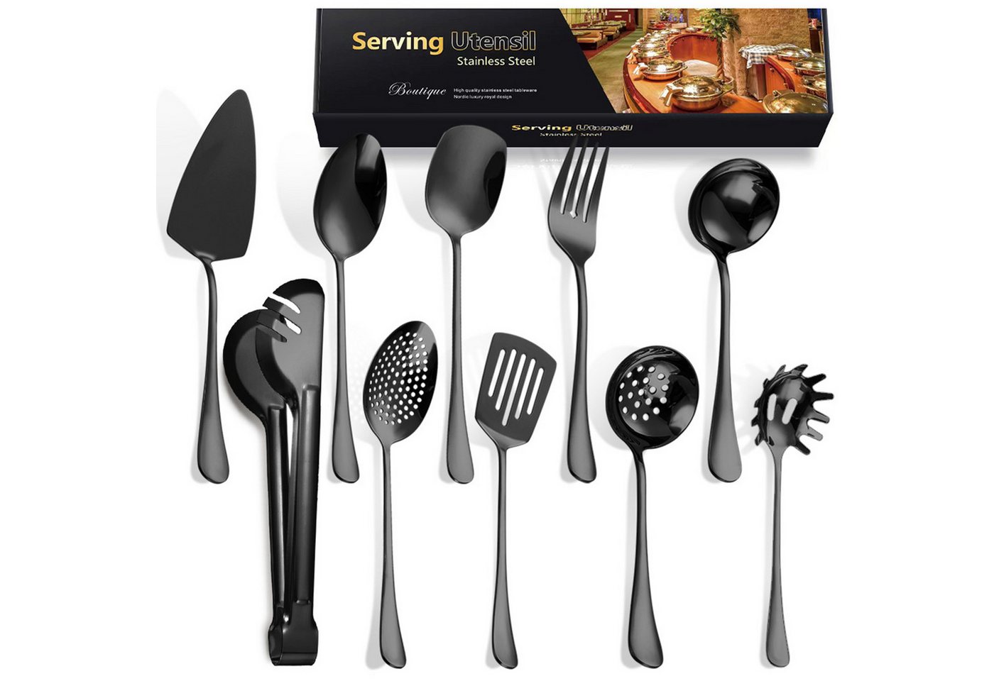 SURFOU Besteck-Set 10-tlg. besteck set Mini-Gemeinschaftsgeschirr Edelstahl Set, Vielseitiges besteck & besteckset für Buffet, Grill, Spülmaschinenfest von SURFOU
