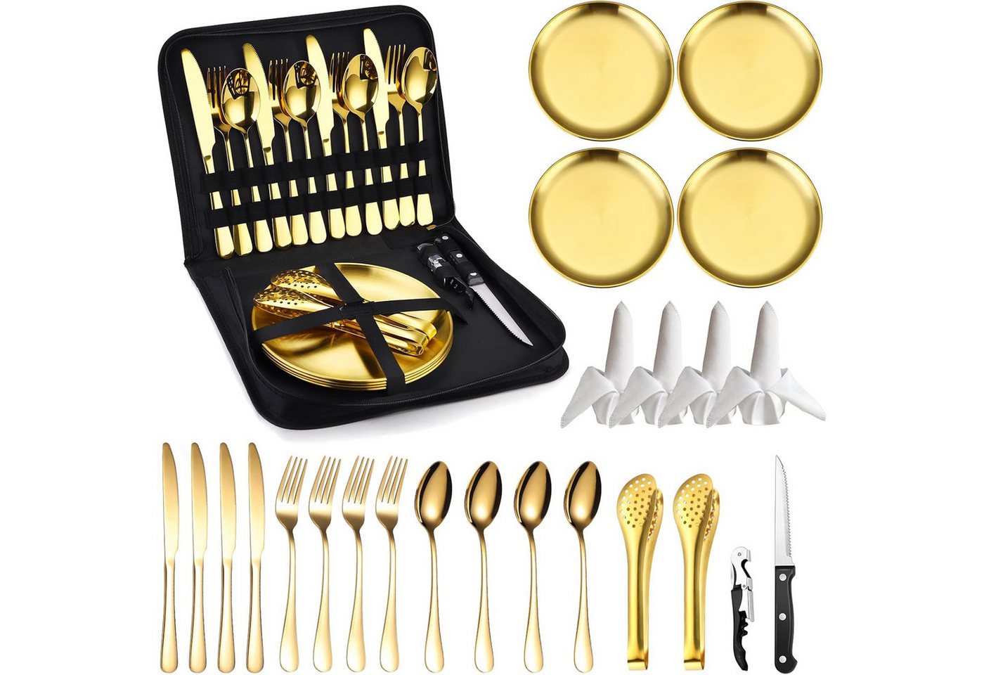 SURFOU Besteck-Set Camping Geschirr Set 4 Personen, 24 Stück Camping Besteck Set, 4 Personen, Besteck Camping mit Löffel Gabel Messer Teller Clip für Camping,Reisen SURFOU Besteck-Set Camping Geschirr Set 4 Personen, 24 Stück Camping Besteck Set, 4 Personen, Besteck Camping mit Löffel Gabel Messer Teller Clip für Camping,Reisen von SURFOU