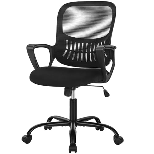 SURFOU Bürostuhl Ergonomisch, Flexibler Schreibtischstuhl mit Armlehne, Höhenverstellbar Drehstuhl mit Rollen für Zuhause, Büro, Computer, Schwarz von SURFOU